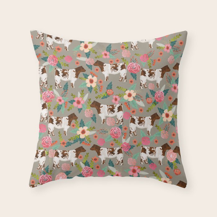 Shorthorn cattle breed farm homestead cows shorthorn cow floral Throw Pillow Gallery Image 1