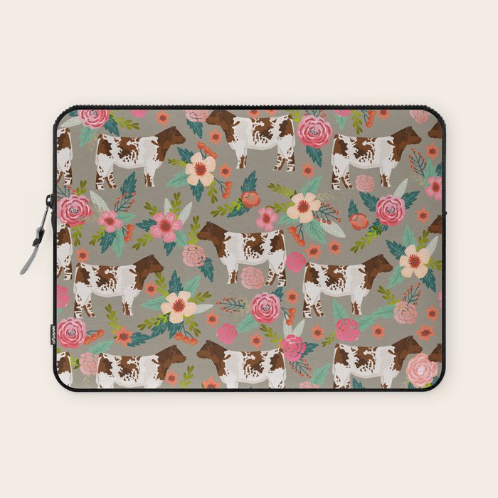 Shorthorn cattle breed farm homestead cows shorthorn cow floral Laptop Sleeve Gallery Image 1