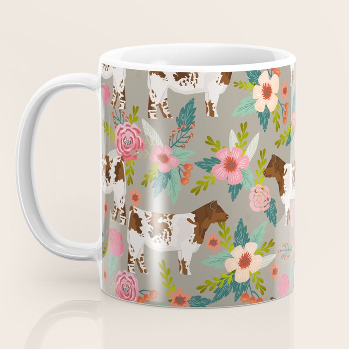 Shorthorn cattle breed farm homestead cows shorthorn cow floral Coffee Mug Gallery Image 3