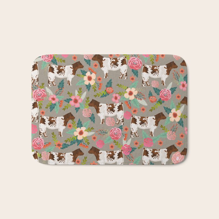 Shorthorn cattle breed farm homestead cows shorthorn cow floral Bath Mat Gallery Image 1