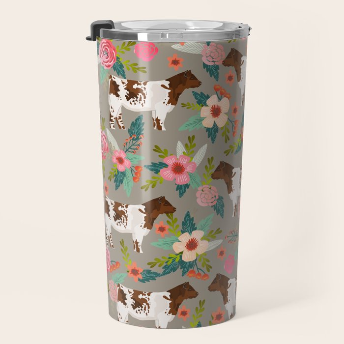 Shorthorn cattle breed farm homestead cows shorthorn cow floral Travel Mug Gallery Image 3
