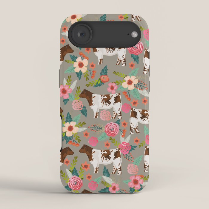 Shorthorn cattle breed farm homestead cows shorthorn cow floral iPhone Case Gallery Image 2