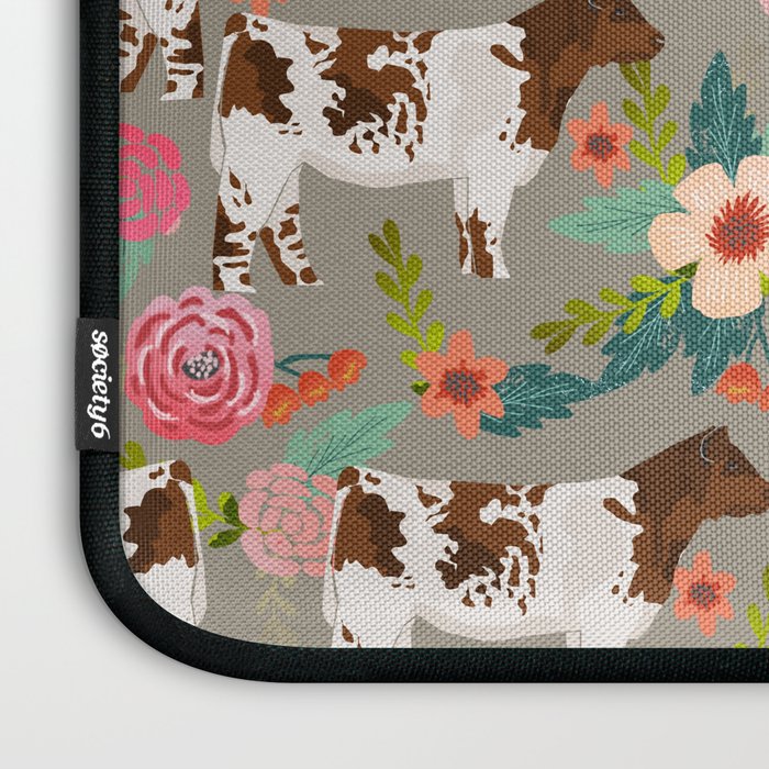 Shorthorn cattle breed farm homestead cows shorthorn cow floral Laptop Sleeve Gallery Image 3