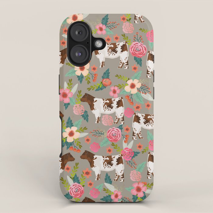 Shorthorn cattle breed farm homestead cows shorthorn cow floral iPhone Case Gallery Image 1