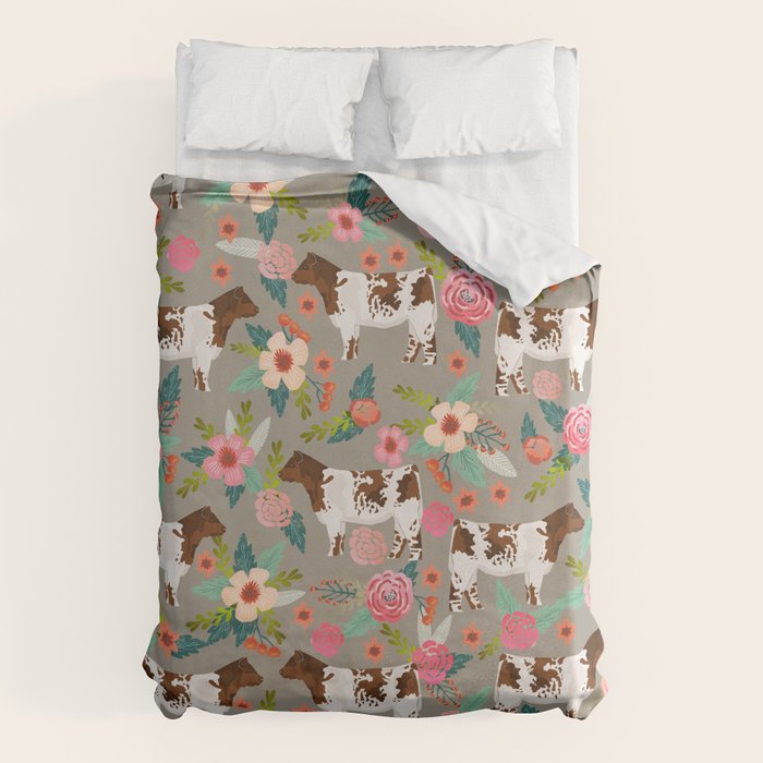 Shorthorn cattle breed farm homestead cows shorthorn cow floral Duvet Cover Gallery Image 1