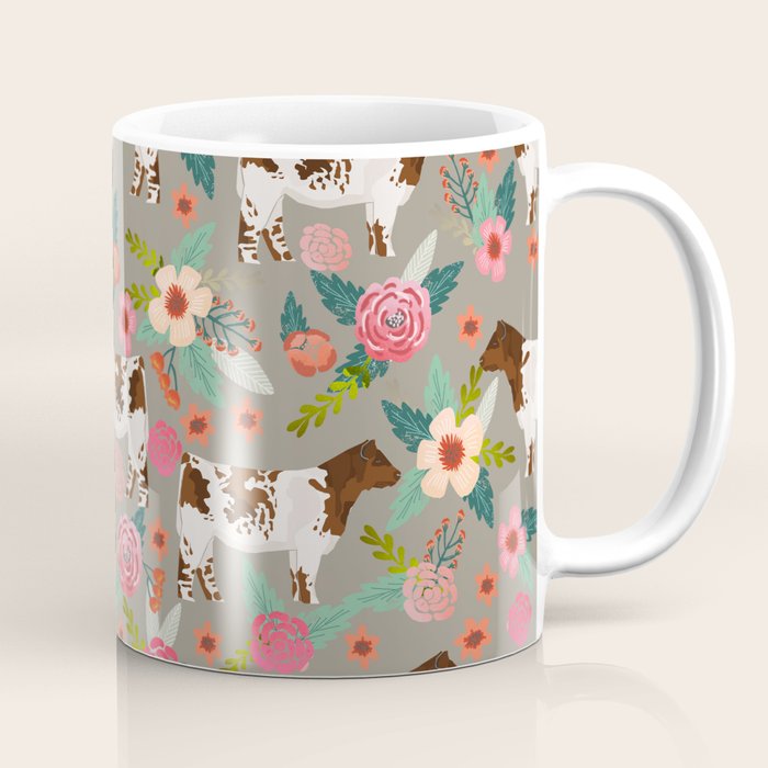 Shorthorn cattle breed farm homestead cows shorthorn cow floral Coffee Mug Gallery Image 1