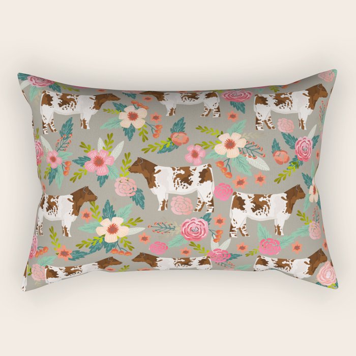 Shorthorn cattle breed farm homestead cows shorthorn cow floral Rectangular Pillow Gallery Image 1