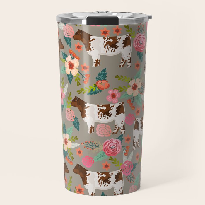 Shorthorn cattle breed farm homestead cows shorthorn cow floral Travel Mug Gallery Image 1
