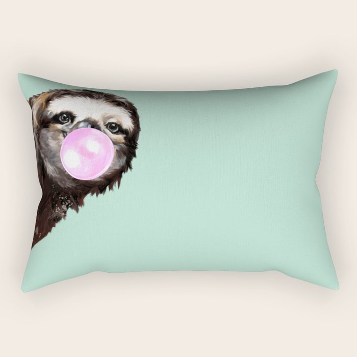 Bubble Gum Sneaky Sloth in Green Rectangular Pillow Gallery Image 1
