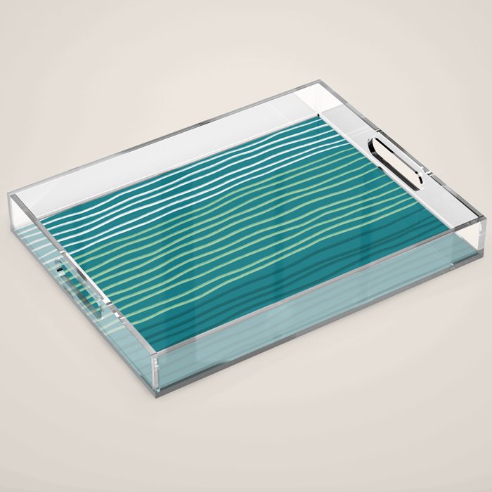 Sea Foam Blue Pinstripes Acrylic Tray Gallery Image 1