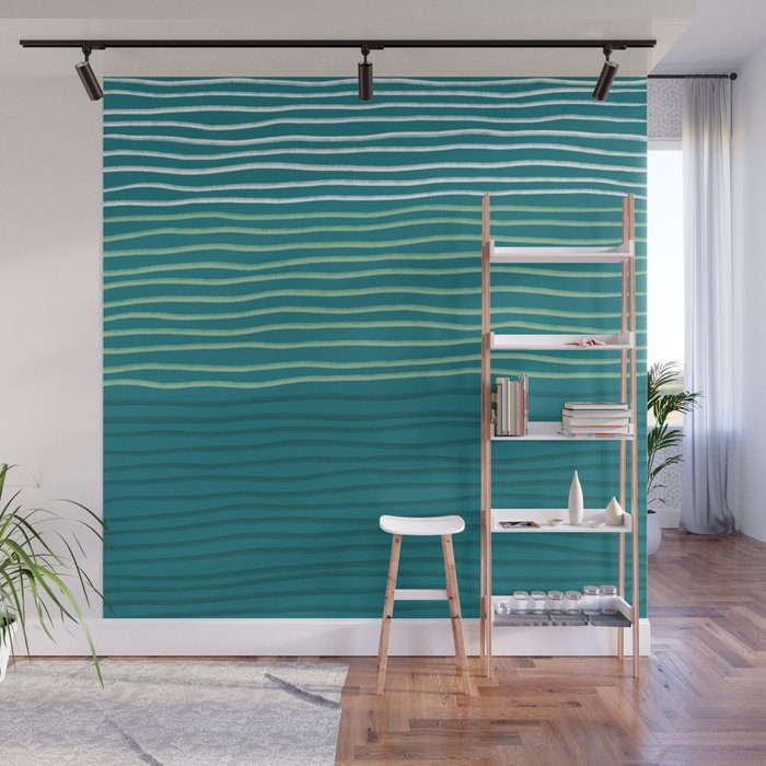 Sea Foam Blue Pinstripes Wall Mural Gallery Image 1
