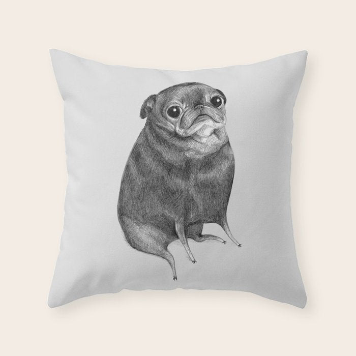 Sweet Black Pug Throw Pillow Gallery Image 1
