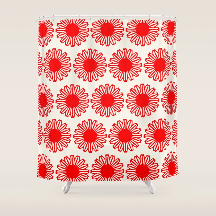 vintage flowers red Shower Curtain Gallery Image 1