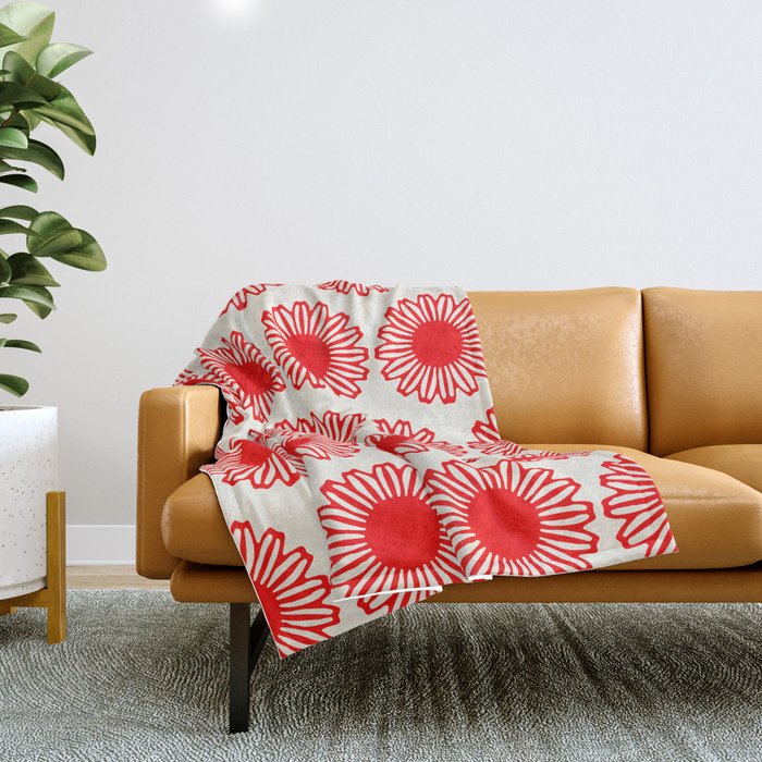 vintage flowers red Throw Blanket Gallery Image 1