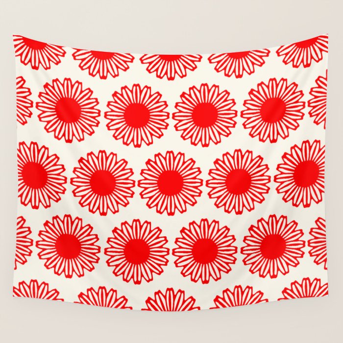 vintage flowers red Wall Tapestry Gallery Image 4