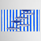Swimming Sardines - Blue Striped Coastal Art Tablecloth Gallery Image 2