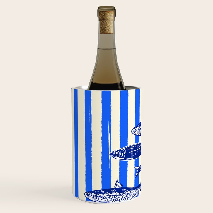 Swimming Sardines - Blue Striped Coastal Art Wine Chiller Gallery Image 2