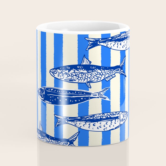 Swimming Sardines - Blue Striped Coastal Art Coffee Mug Gallery Image 4