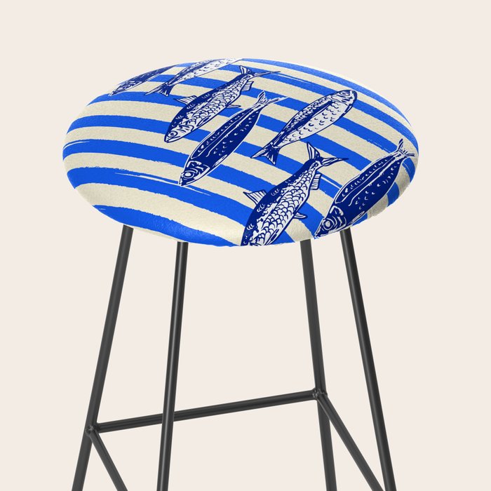 Swimming Sardines - Blue Striped Coastal Art Stool Gallery Image 2