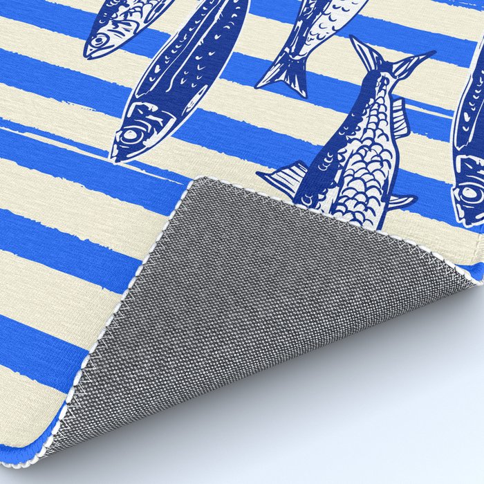 Swimming Sardines - Blue Striped Coastal Art Rug Gallery Image 4