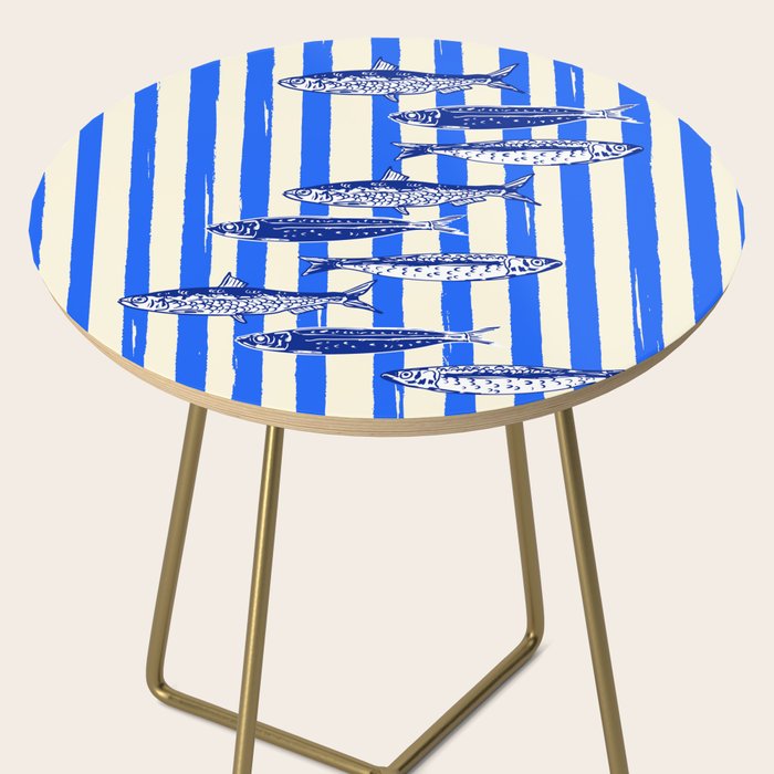 Swimming Sardines - Blue Striped Coastal Art Side Table Gallery Image 2