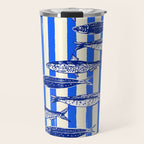 Swimming Sardines - Blue Striped Coastal Art Travel Mug Gallery Image 1
