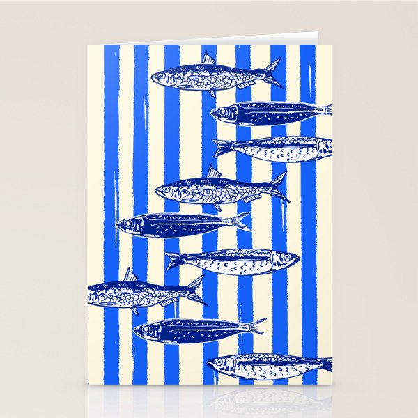 Swimming Sardines - Blue Striped Coastal Art Stationery Card Gallery Image 2