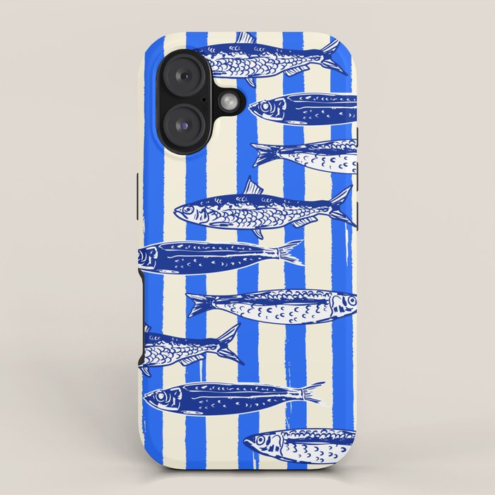 Swimming Sardines - Blue Striped Coastal Art Iphone Case