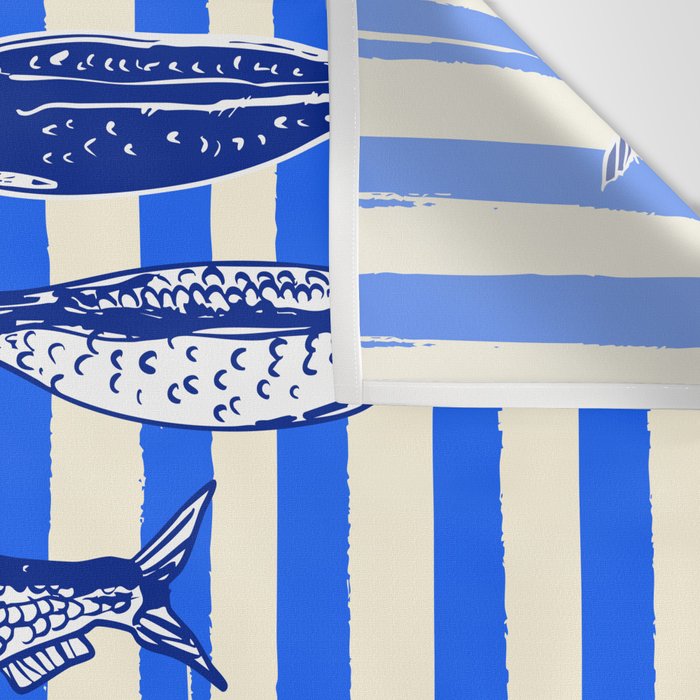 Swimming Sardines - Blue Striped Coastal Art Wall Tapestry Gallery Image 3