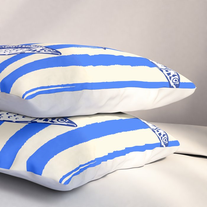 Swimming Sardines - Blue Striped Coastal Art Pillow Sham Gallery Image 3