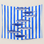 Swimming Sardines - Blue Striped Coastal Art Wall Tapestry Gallery Image 4