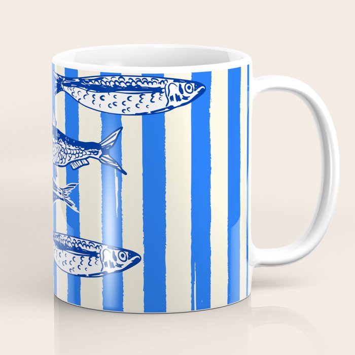 Swimming Sardines - Blue Striped Coastal Art Coffee Mug Gallery Image 1