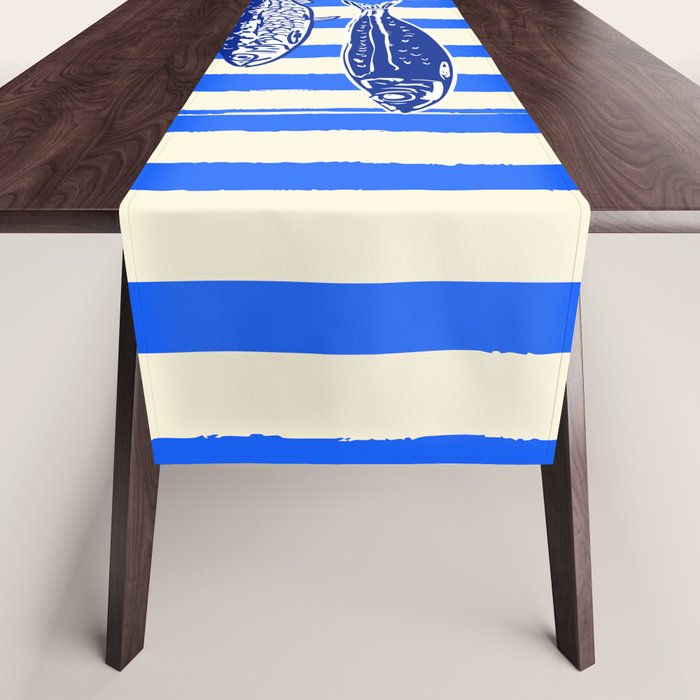 Swimming Sardines - Blue Striped Coastal Art Table Runner Gallery Image 1