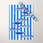 Swimming Sardines - Blue Striped Coastal Art Wrapping Paper Gallery Image 1