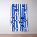 Swimming Sardines - Blue Striped Coastal Art Window Curtain Gallery Image 3
