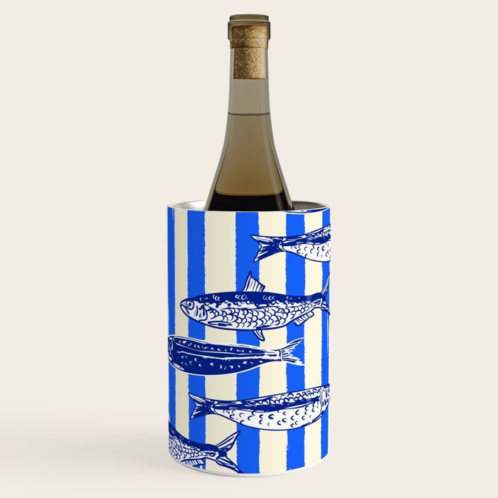 Swimming Sardines - Blue Striped Coastal Art Wine Chiller Gallery Image 1