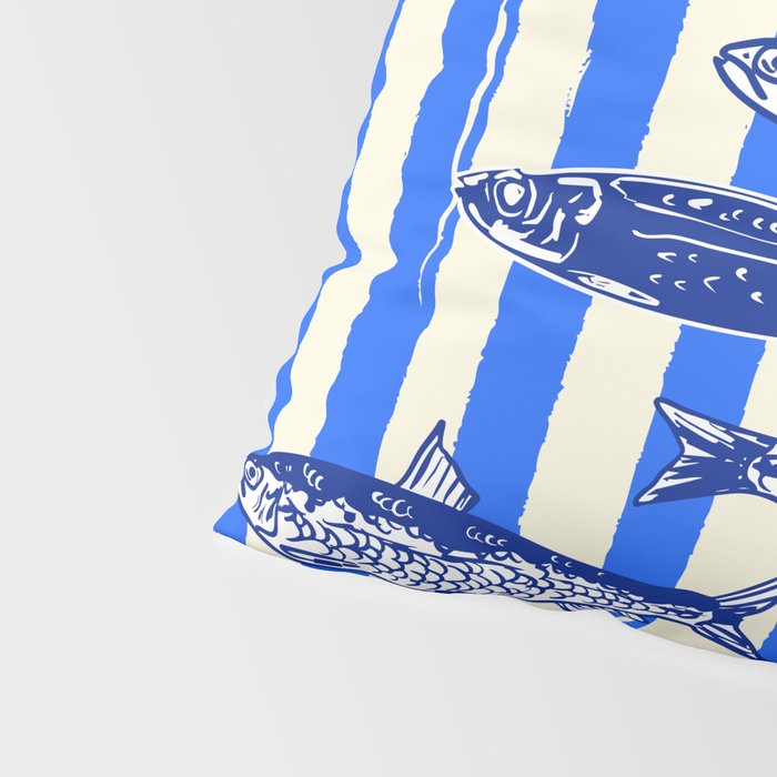 Swimming Sardines - Blue Striped Coastal Art Pillow Sham Gallery Image 4