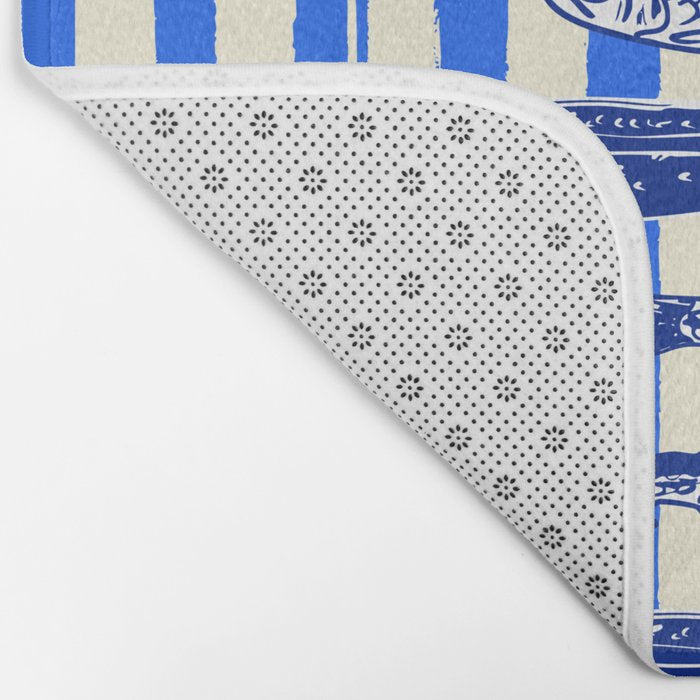 Swimming Sardines - Blue Striped Coastal Art Bath Mat Gallery Image 2