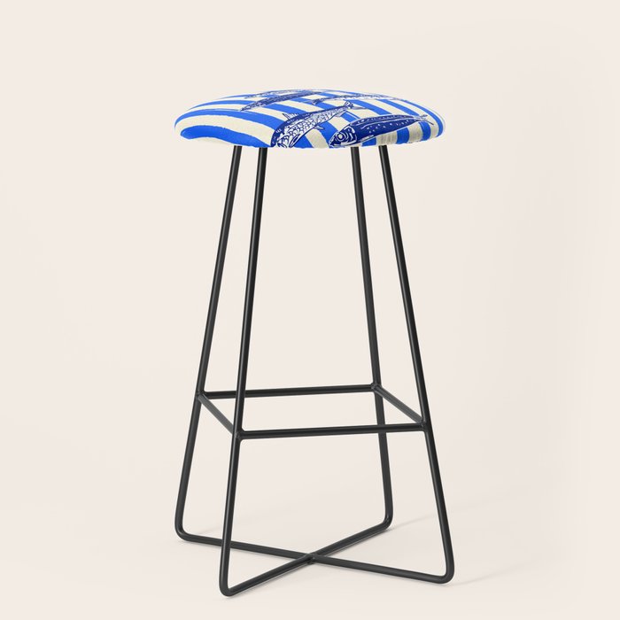 Swimming Sardines - Blue Striped Coastal Art Stool Gallery Image 1