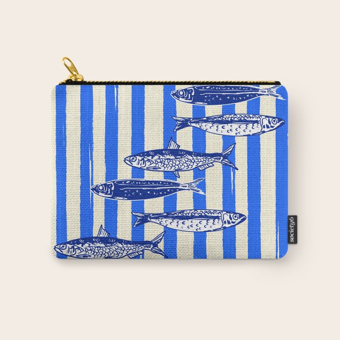 Swimming Sardines - Blue Striped Coastal Art Carry All Pouch Gallery Image 1