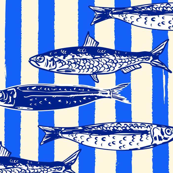 Swimming Sardines - Blue Striped Coastal Art Coffee Mug Gallery Image 2