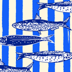 Swimming Sardines - Blue Striped Coastal Art Coffee Mug Gallery Image 2