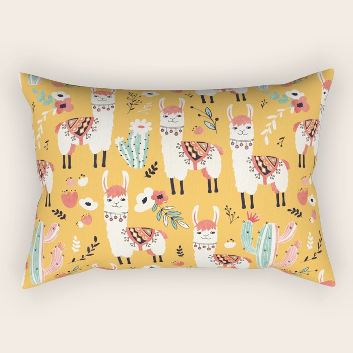 White Llama with flowers Rectangular Pillow Gallery Image 1