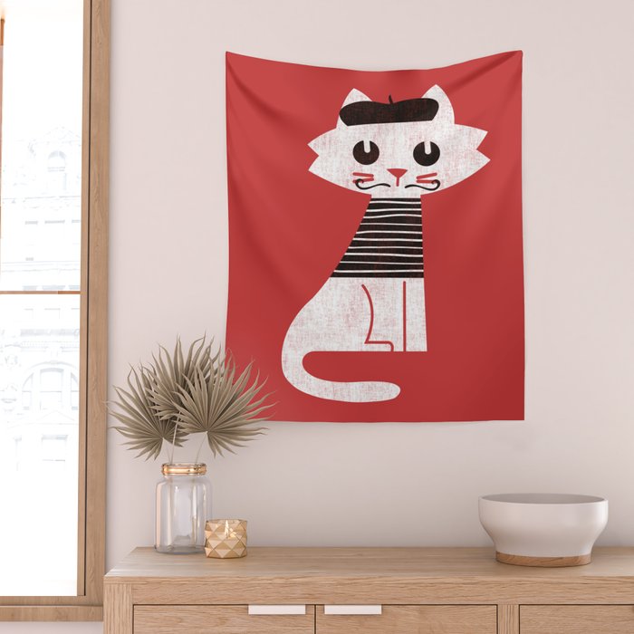 Mark the cat goes to Paris Wall Tapestry Gallery Image 2