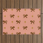 Cute Hair Bows & Stars in Peach & Brown Outdoor Rug Gallery Image 1