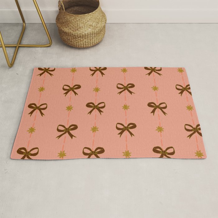 Cute Hair Bows & Stars in Peach & Brown Rug Gallery Image 1