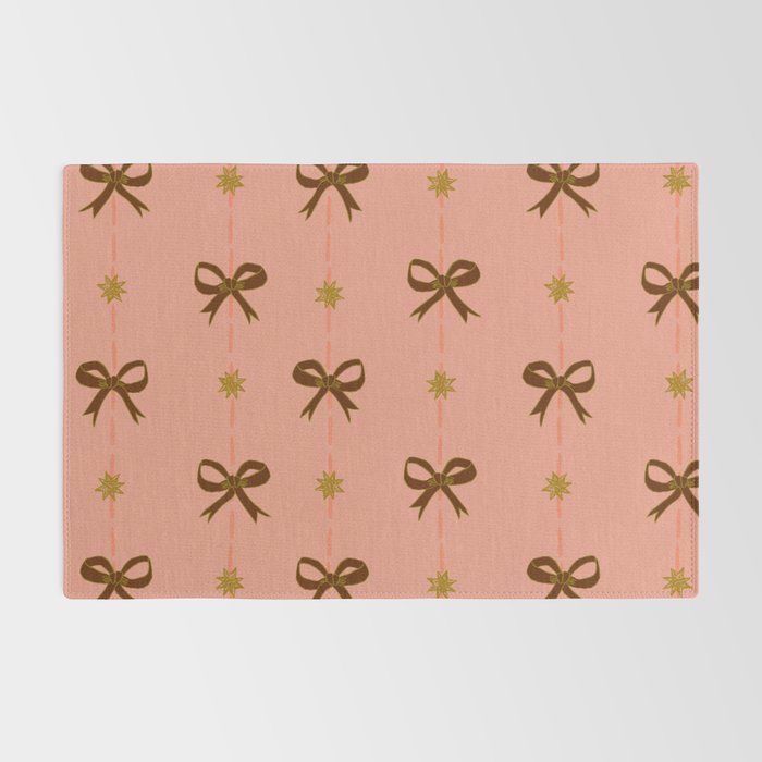 Cute Hair Bows & Stars in Peach & Brown Rug Gallery Image 2