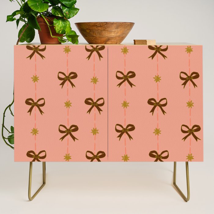 Cute Hair Bows & Stars in Peach & Brown Credenza Gallery Image 1
