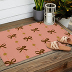 Cute Hair Bows & Stars in Peach & Brown Outdoor Rug Gallery Image 2
