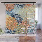 Modern, Floral Prints, Orange, Blue, Yellow Wall Mural Gallery Image 1